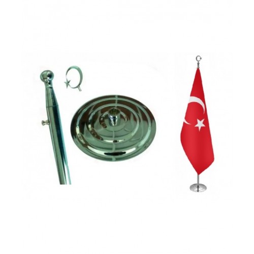 Krom Kaplama Makam Bayrak Direği ve Türk Bayrağı Krom Kaplama Makam Bayrak Direği ve Türk Bayrağı