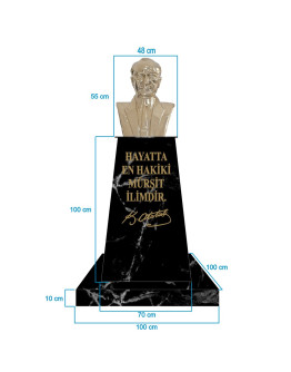 Atatürk Büstü (55cm Pirinç)+ Kaide (100cm)+ Alt Tabla (100x100cm) Mermer Desenli Siyah