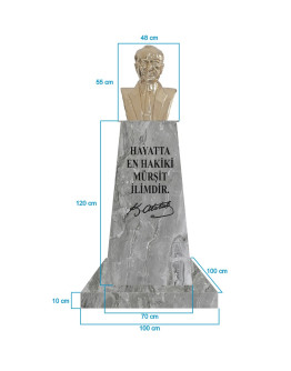 Atatürk Büstü (55cm Pirinç)+ Kaide (120cm)+ Alt Tabla (100x100cm) Mermer Desenli Gri