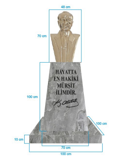 Atatürk Büstü (70cm Pirinç)+ Kaide (100cm)+ Alt Tabla (100x100cm) Mermer Desenli Gri