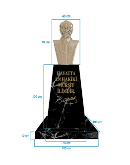 Atatürk Büstü (70cm Pirinç)+ Kaide (100cm)+ Alt Tabla (100x100cm) Mermer Desenli Siyah