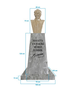 Atatürk Büstü (70cm Pirinç)+ Kaide (120cm)+ Alt Tabla (100x100cm) Mermer Desenli Gri