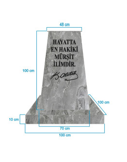 Atatürk Kaidesi (100cm) + Alt Tabla (100x100cm) Mermer Desenli Gri