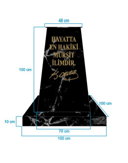 Atatürk Kaidesi (100cm) + Alt Tabla (100x100cm) Mermer Desenli Siyah