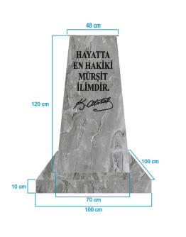 Atatürk Kaidesi (120cm) + Alt Tabla (100x100cm) Mermer Desenli Gri