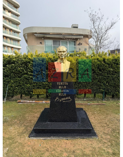 Atatürk Büstü Pirinç Mermer Siyah Granit Kaide